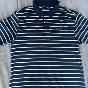 Under Armour Men's Navy Blue, Gray, and White Striped Polo